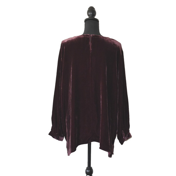B0 NWT EILEEN FISHER Dark Burgundy Velvet Long Sleeve Round Neck Top Sz 2X $248 - Picture 3 of 5
